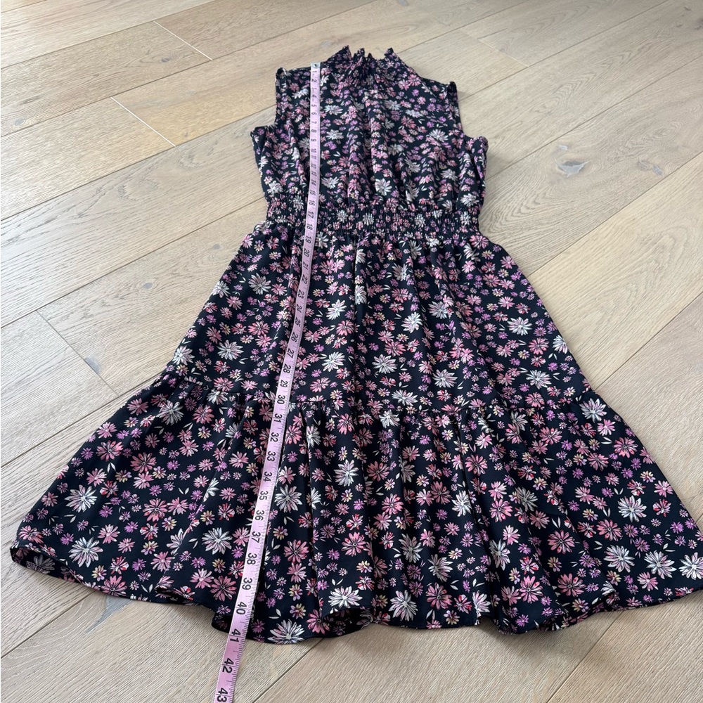 Nanette Lepore Black Floral Mock-Neck Midi Dress with Pink Blossoms - Picture 9 of 10